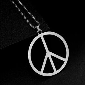 Large Silver Peace Sign Pendant Necklace‎